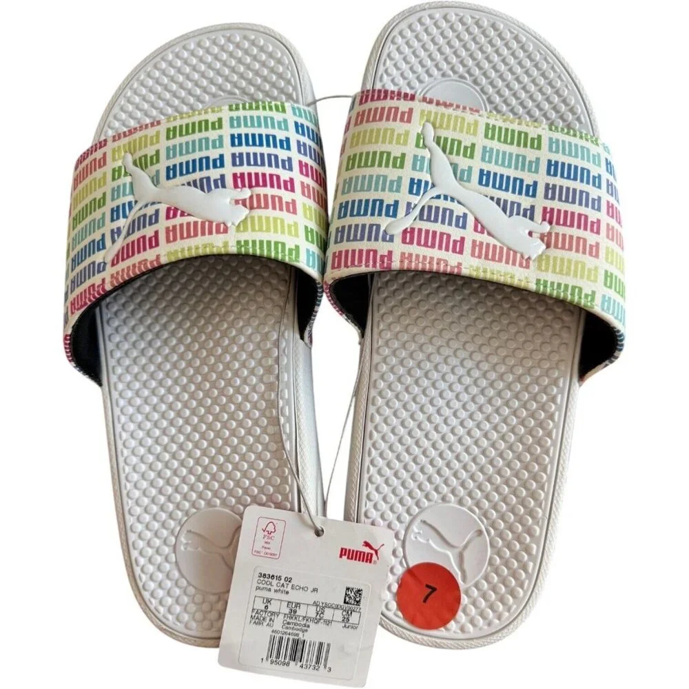 Puma Cool Cat Echo Jr  Slide Youth Sz 7C Boys White‎ Casual Sandals 383615-02
